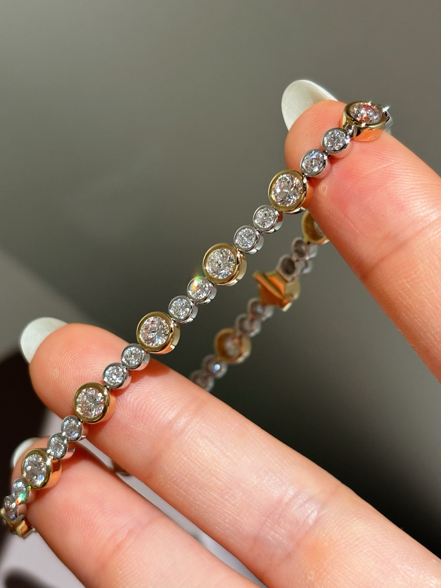 Two-Tone Gold Bezel-Set Lab Grown Diamond Tennis Bracelet | 18K Gold