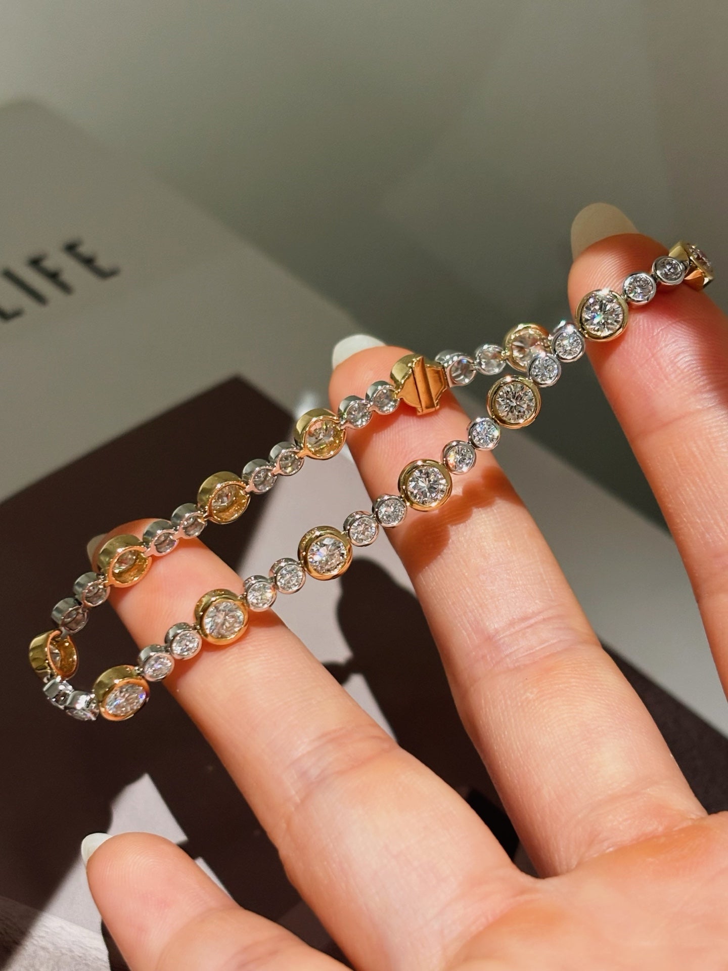 Two-Tone Gold Bezel-Set Lab Grown Diamond Tennis Bracelet | 18K Gold