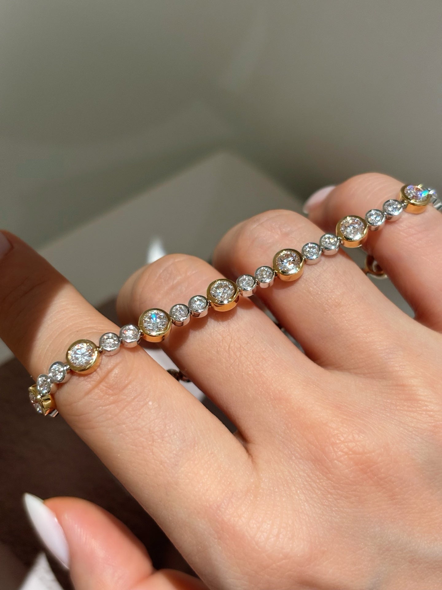 Two-Tone Gold Bezel-Set Lab Grown Diamond Tennis Bracelet | 18K Gold