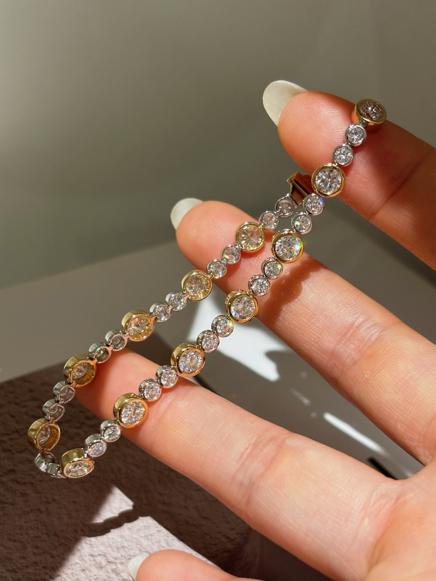 Two-Tone Gold Bezel-Set Lab Grown Diamond Tennis Bracelet | 18K Gold