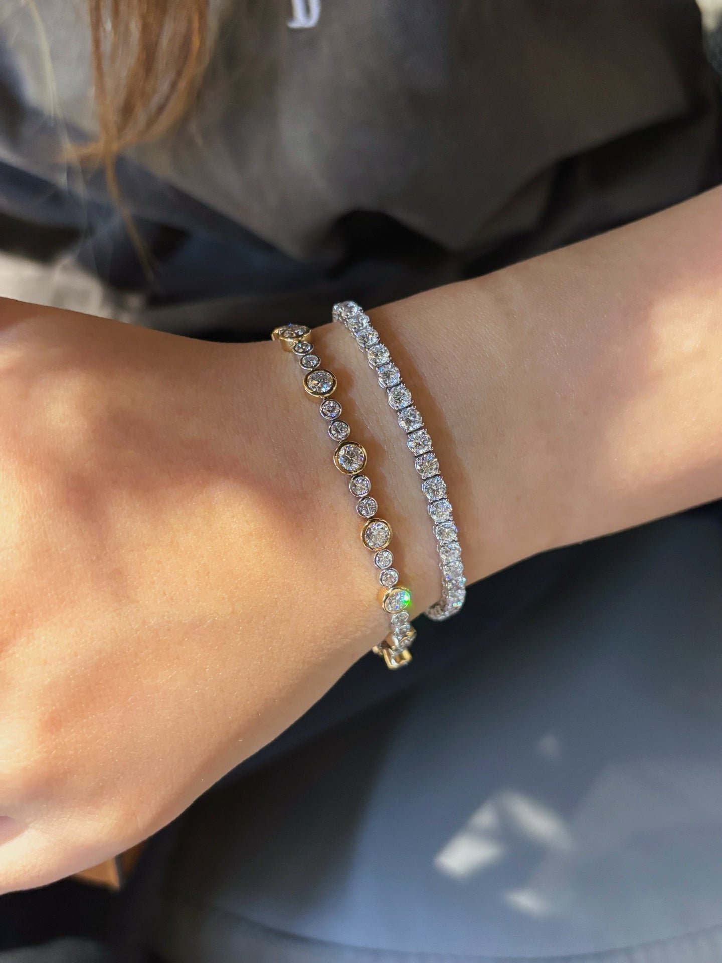 Two-Tone Gold Bezel-Set Lab Grown Diamond Tennis Bracelet | 18K Gold
