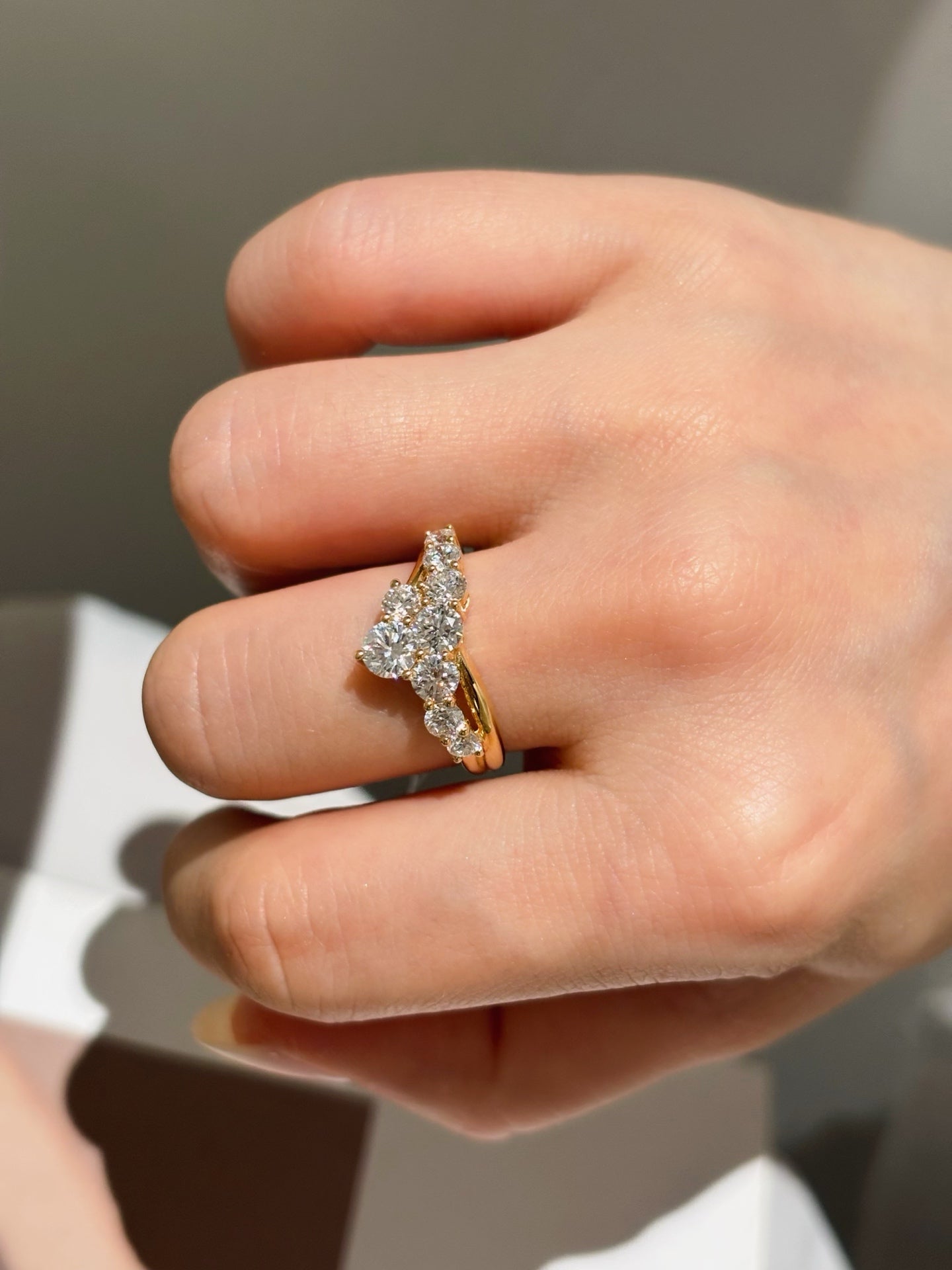 Lab Grown Diamond Cluster Ring | Asymmetrical Bypass Band | 18K Gold
