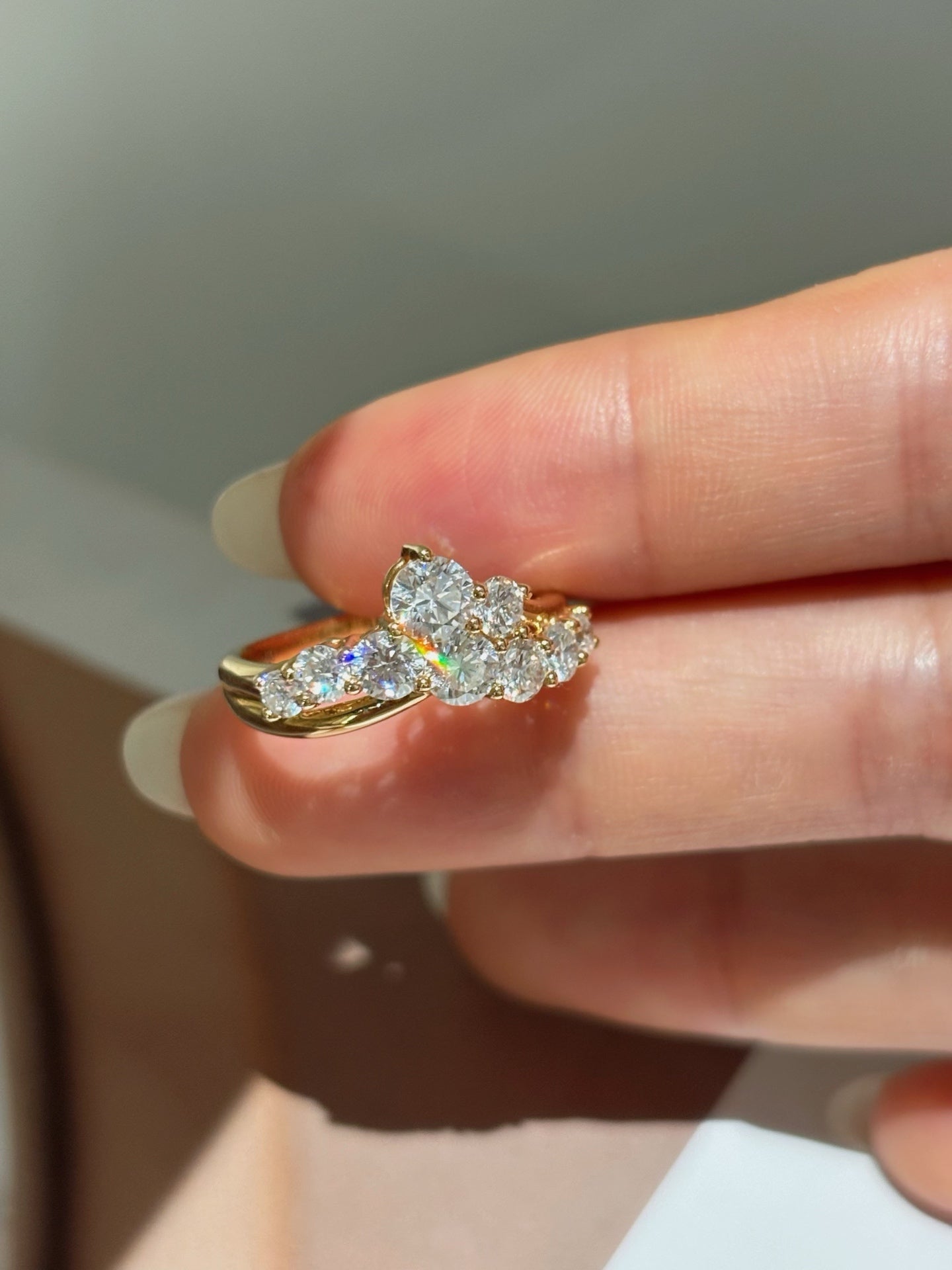 Lab Grown Diamond Cluster Ring | Asymmetrical Bypass Band | 18K Gold