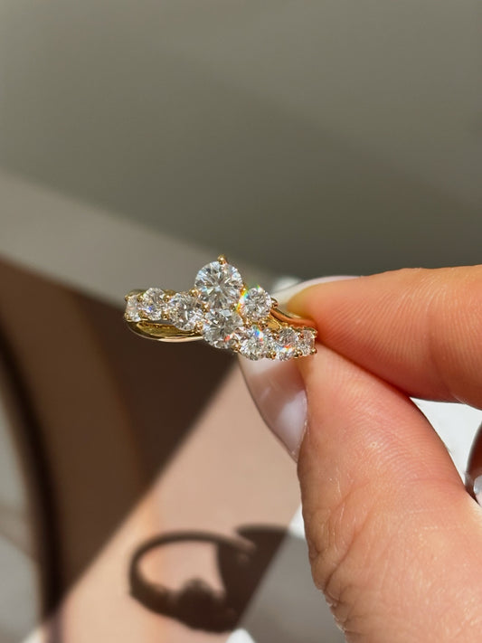 Lab Grown Diamond Cluster Ring | Asymmetrical Bypass Band | 18K Gold