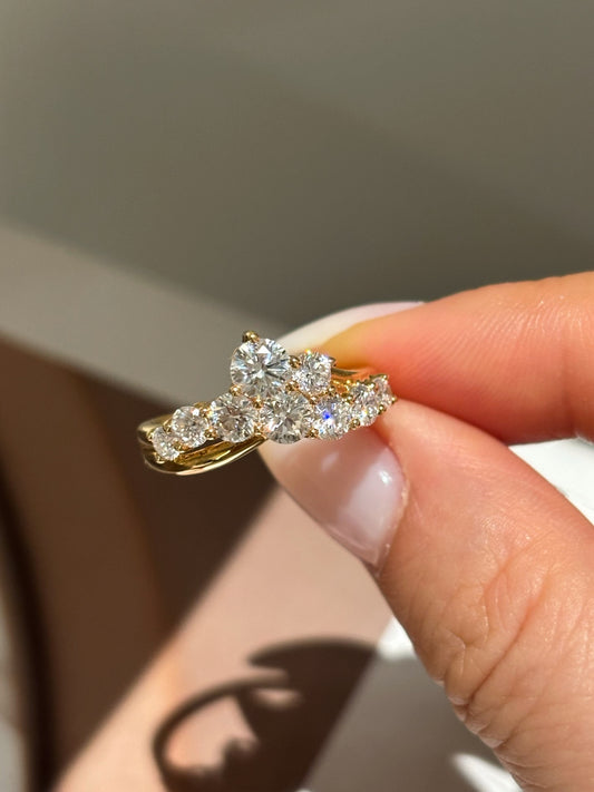 Lab Grown Diamond Cluster Ring | Asymmetrical Bypass Band | 18K Gold