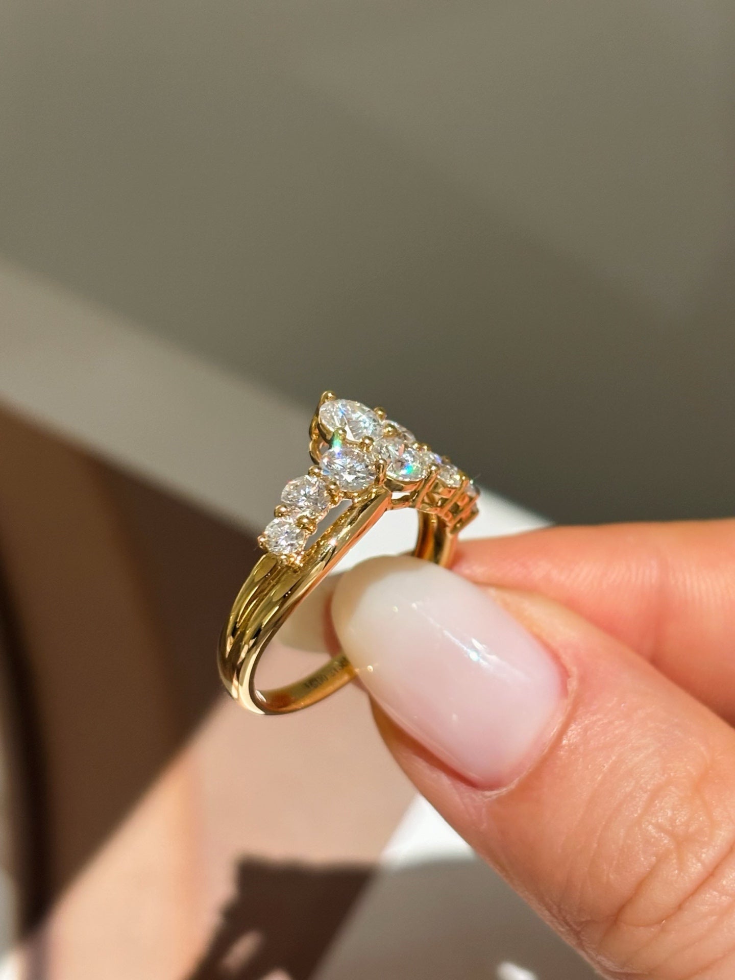 Lab Grown Diamond Cluster Ring | Asymmetrical Bypass Band | 18K Gold