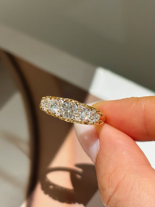 Vintage Filigree Band | Graduated Cluster Round Lab Grown Diamond Half Eternity Wedding Ring | 18K Gold