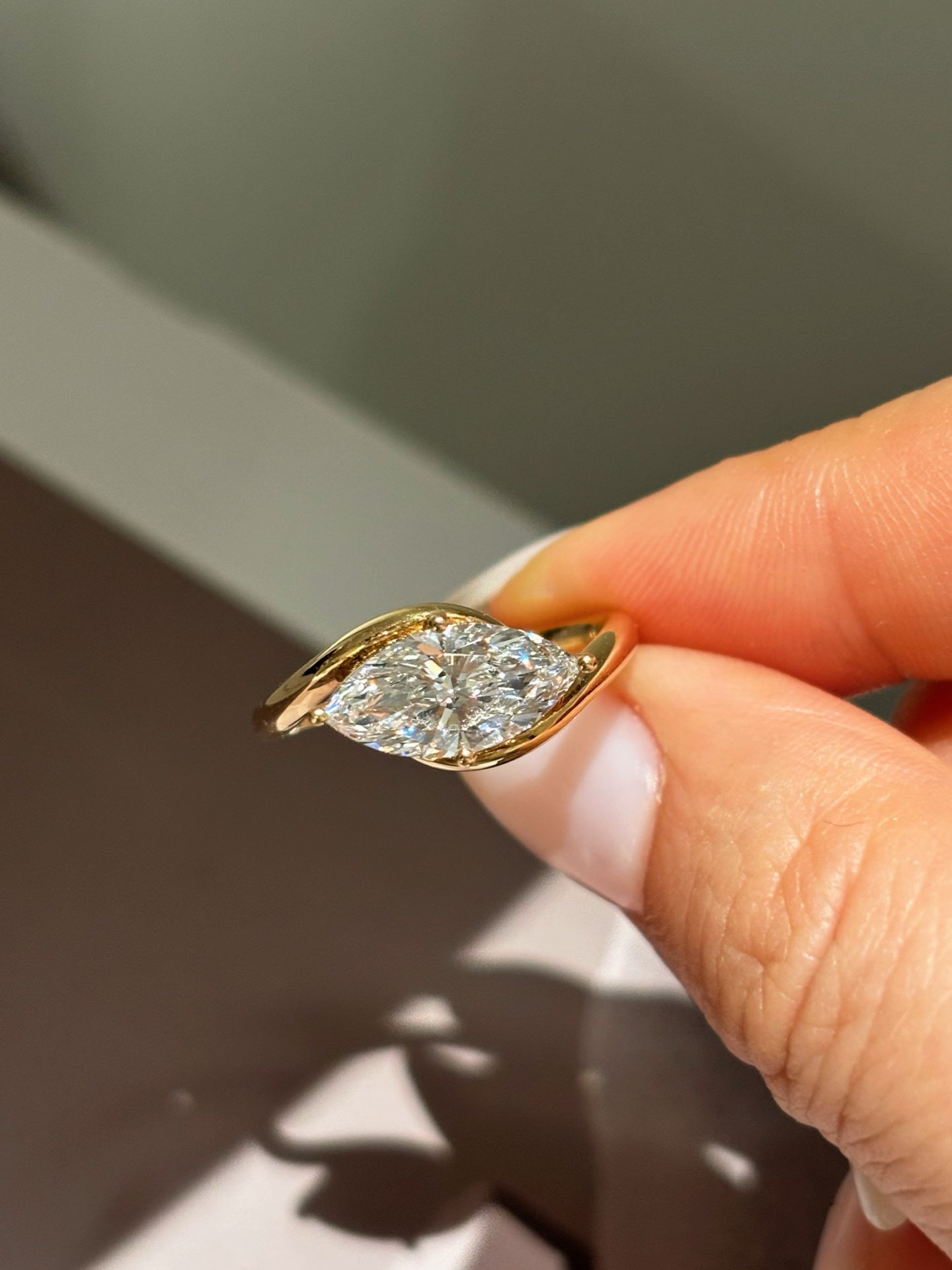 Marquise Cut Lab Grown Diamond Solitaire Engagement Ring | Modern Wrap | 18K Gold