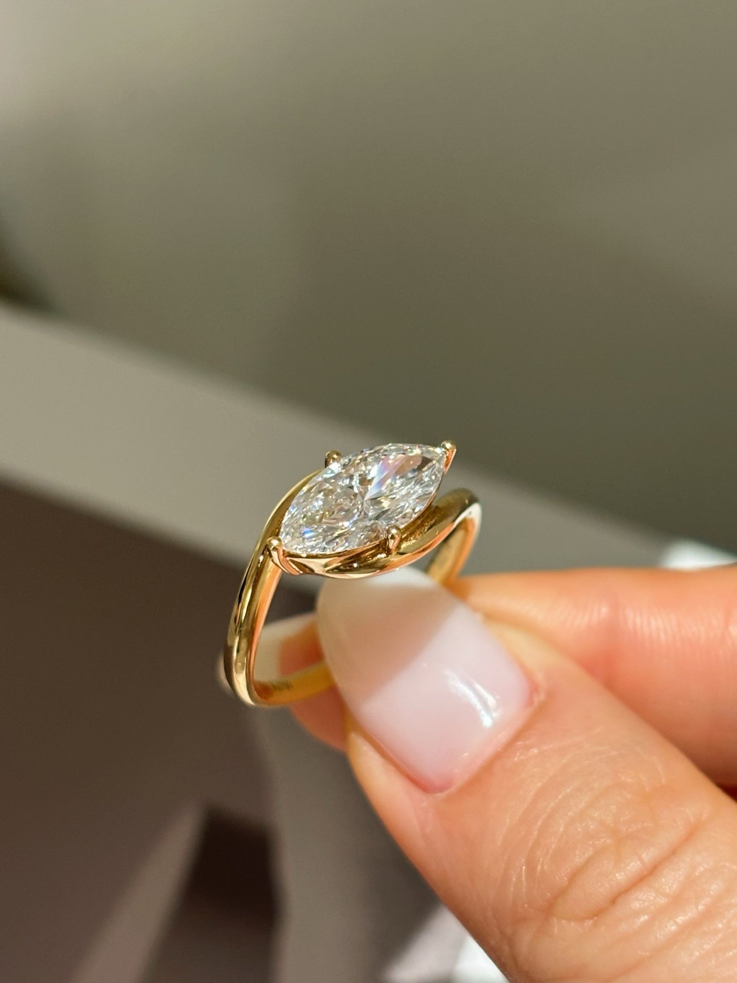 Marquise Cut Lab Grown Diamond Solitaire Engagement Ring | Modern Wrap | 18K Gold