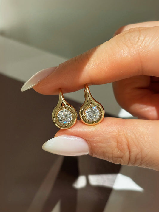 Lab Grown Diamond Bezel Drop Earrings | Minimalist Teardrop | 18K Yellow Gold