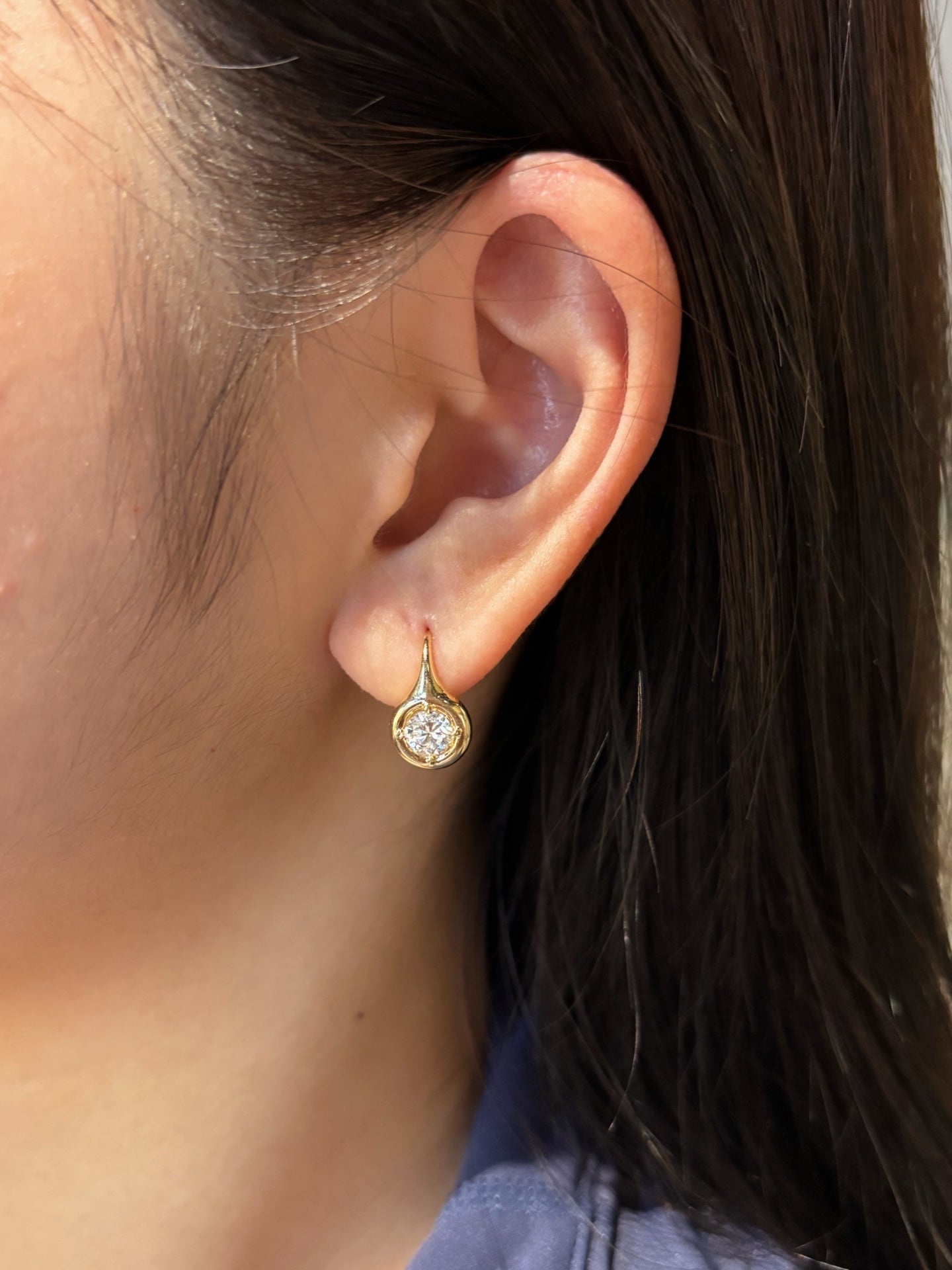 Lab Grown Diamond Bezel Drop Earrings | Minimalist Teardrop | 18K Yellow Gold