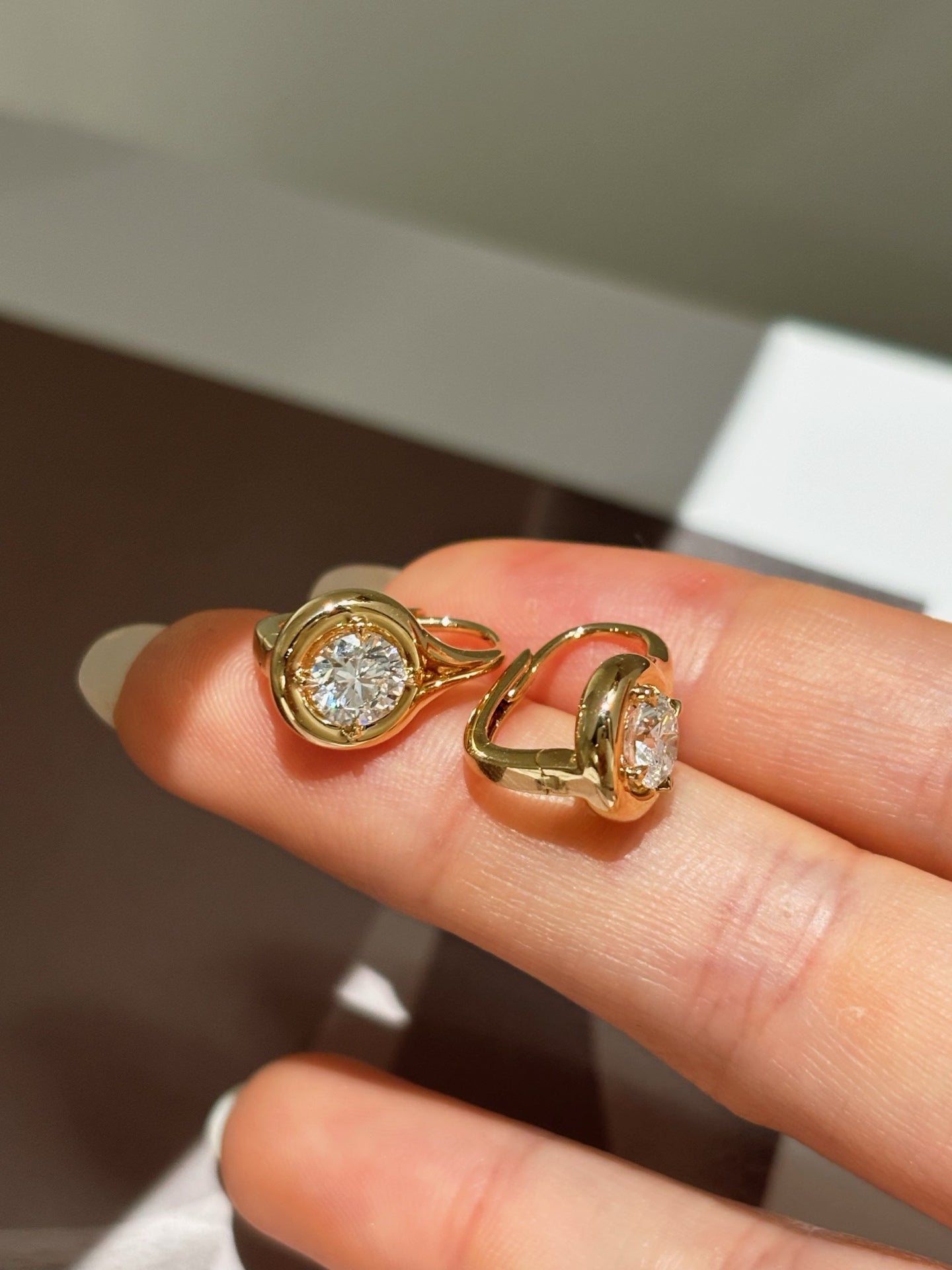 Lab Grown Diamond Bezel Drop Earrings | Minimalist Teardrop | 18K Yellow Gold