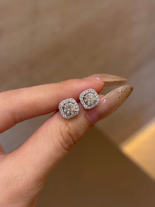 Lab-Grown Diamond Cushion Halo Stud Earrings | 18K Gold