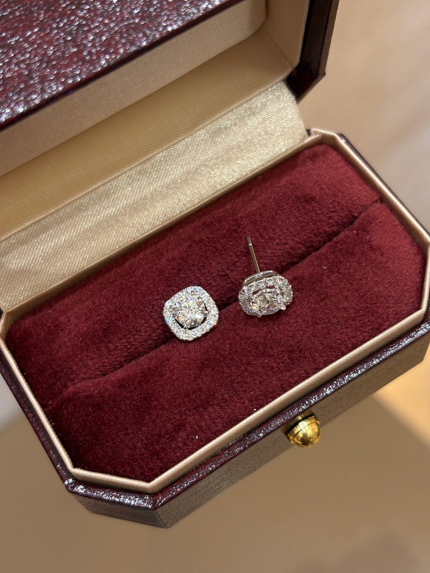 Lab-Grown Diamond Cushion Halo Stud Earrings | 18K Gold