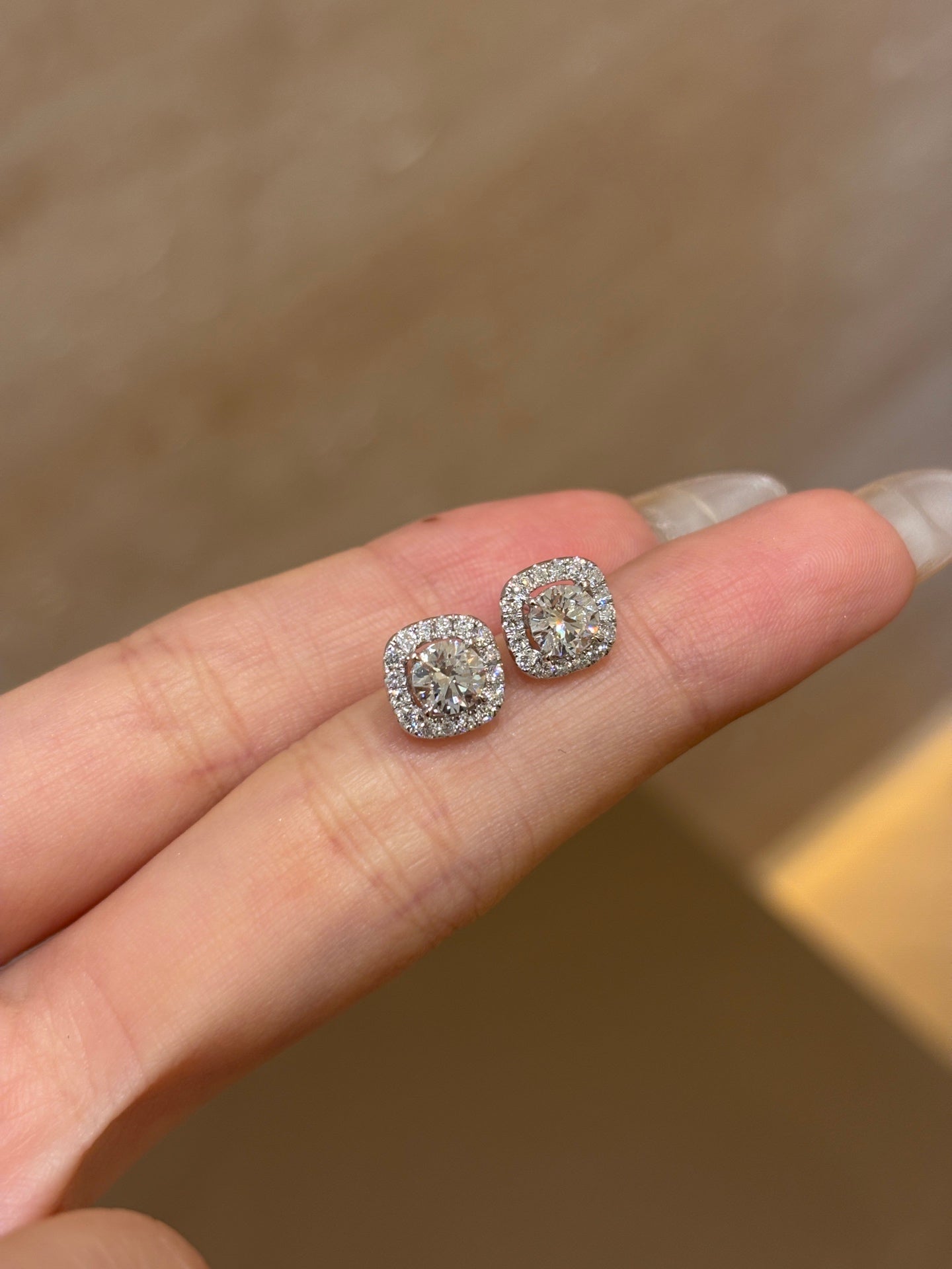 Lab-Grown Diamond Cushion Halo Stud Earrings | 18K Gold