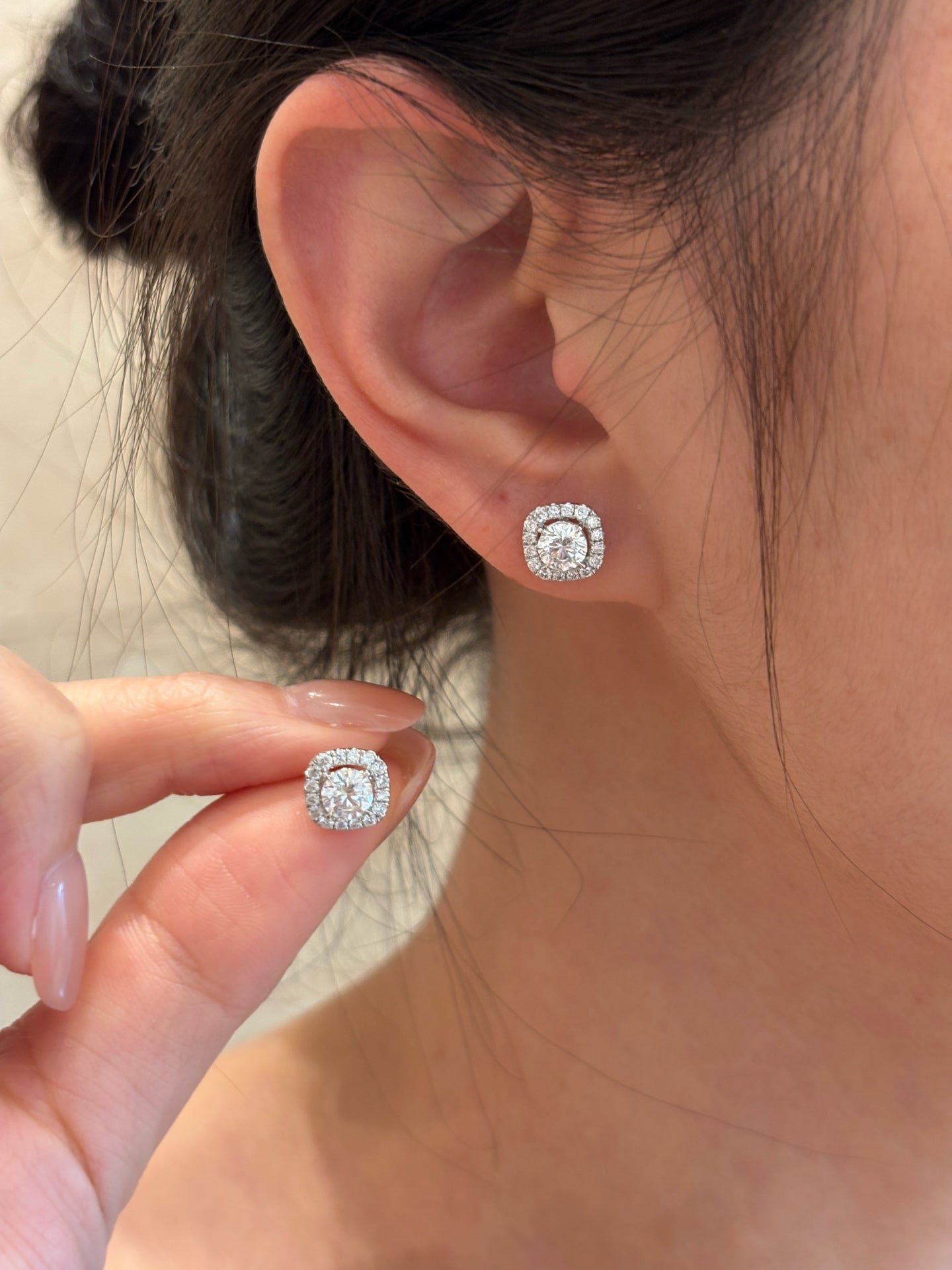 Lab-Grown Diamond Cushion Halo Stud Earrings | 18K Gold
