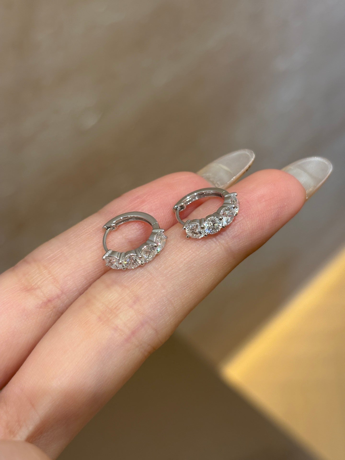 Lab-Grown Diamond Shared Prong Huggie Hoop Earrings | 18K Gold