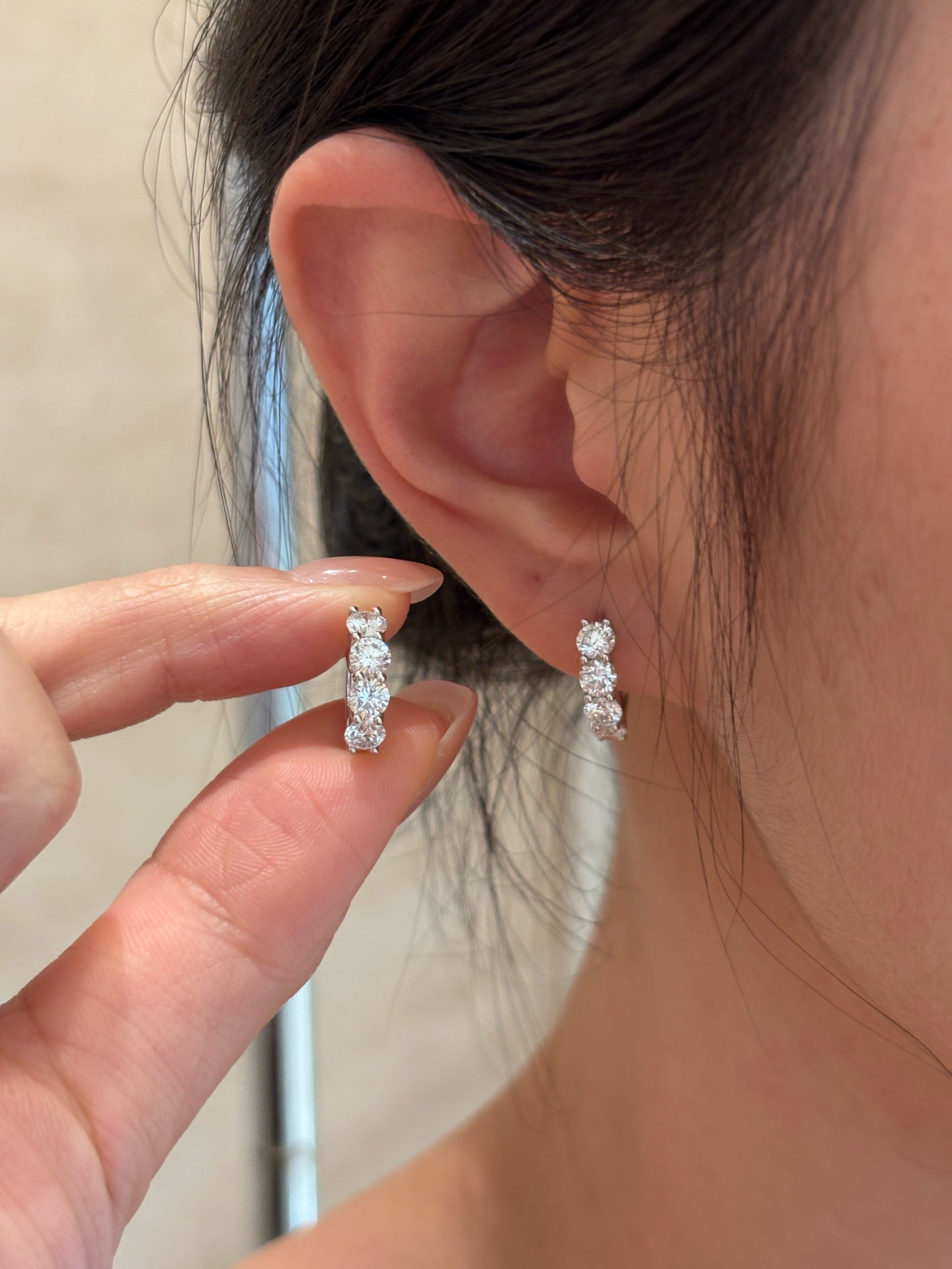 Lab-Grown Diamond Shared Prong Huggie Hoop Earrings | 18K Gold