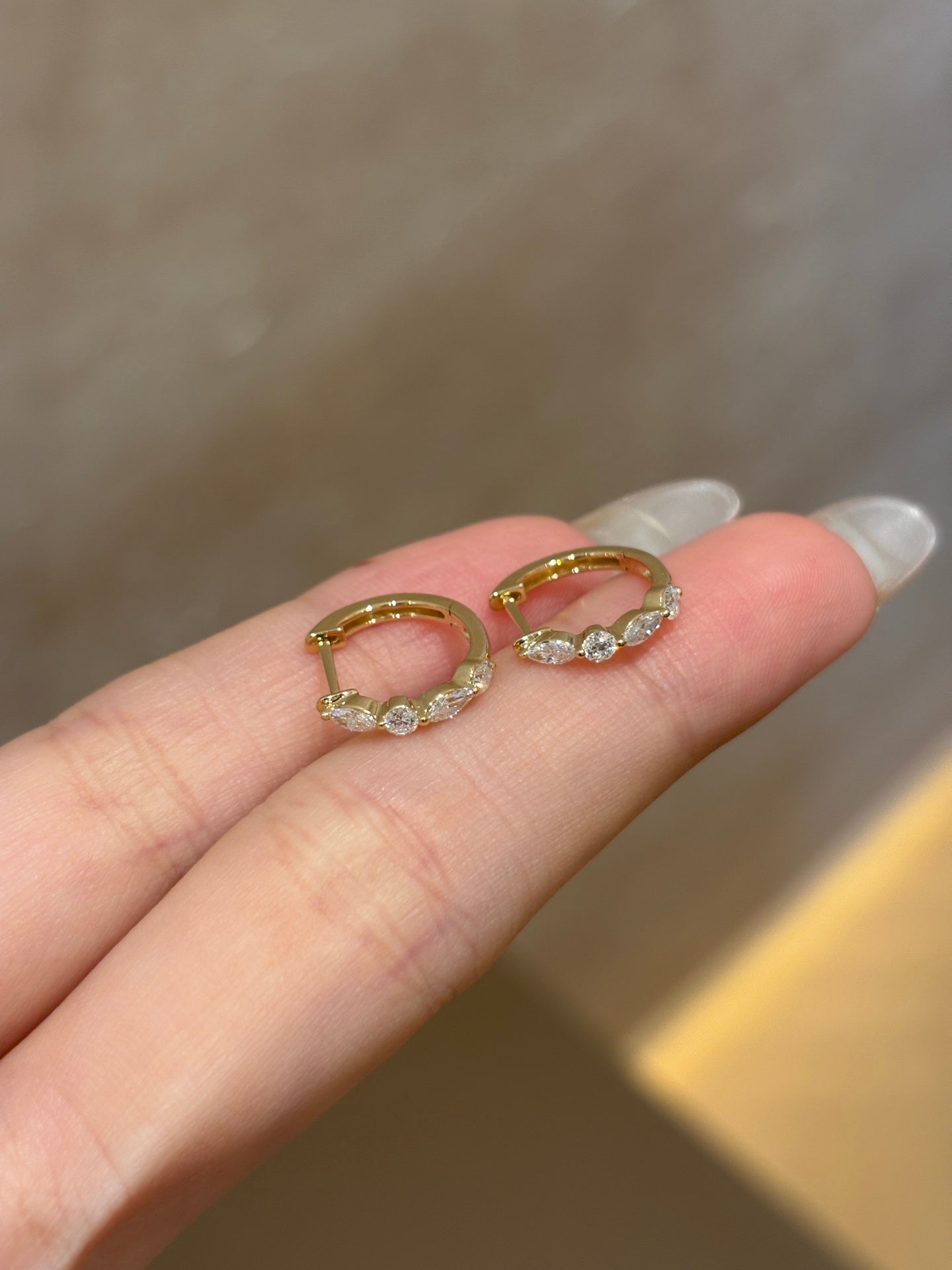 Lab-Grown Diamond Marquise & Round Alternating Huggie Hoop Earrings | 18K Gold