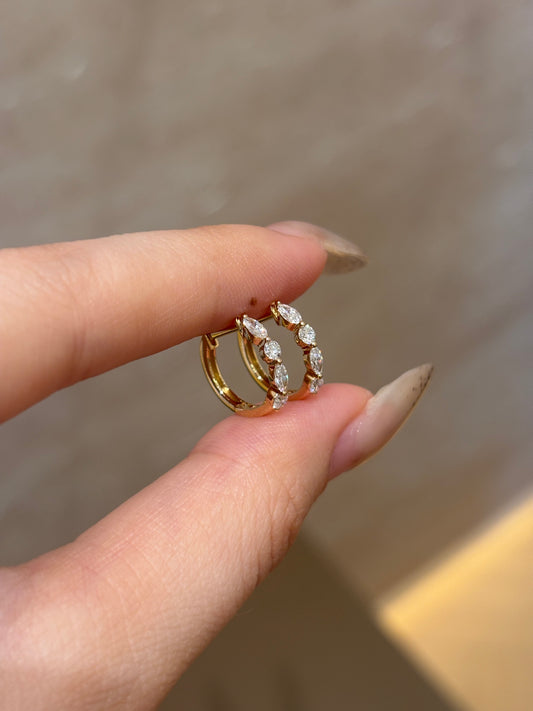 Lab-Grown Diamond Marquise & Round Alternating Huggie Hoop Earrings | 18K Gold