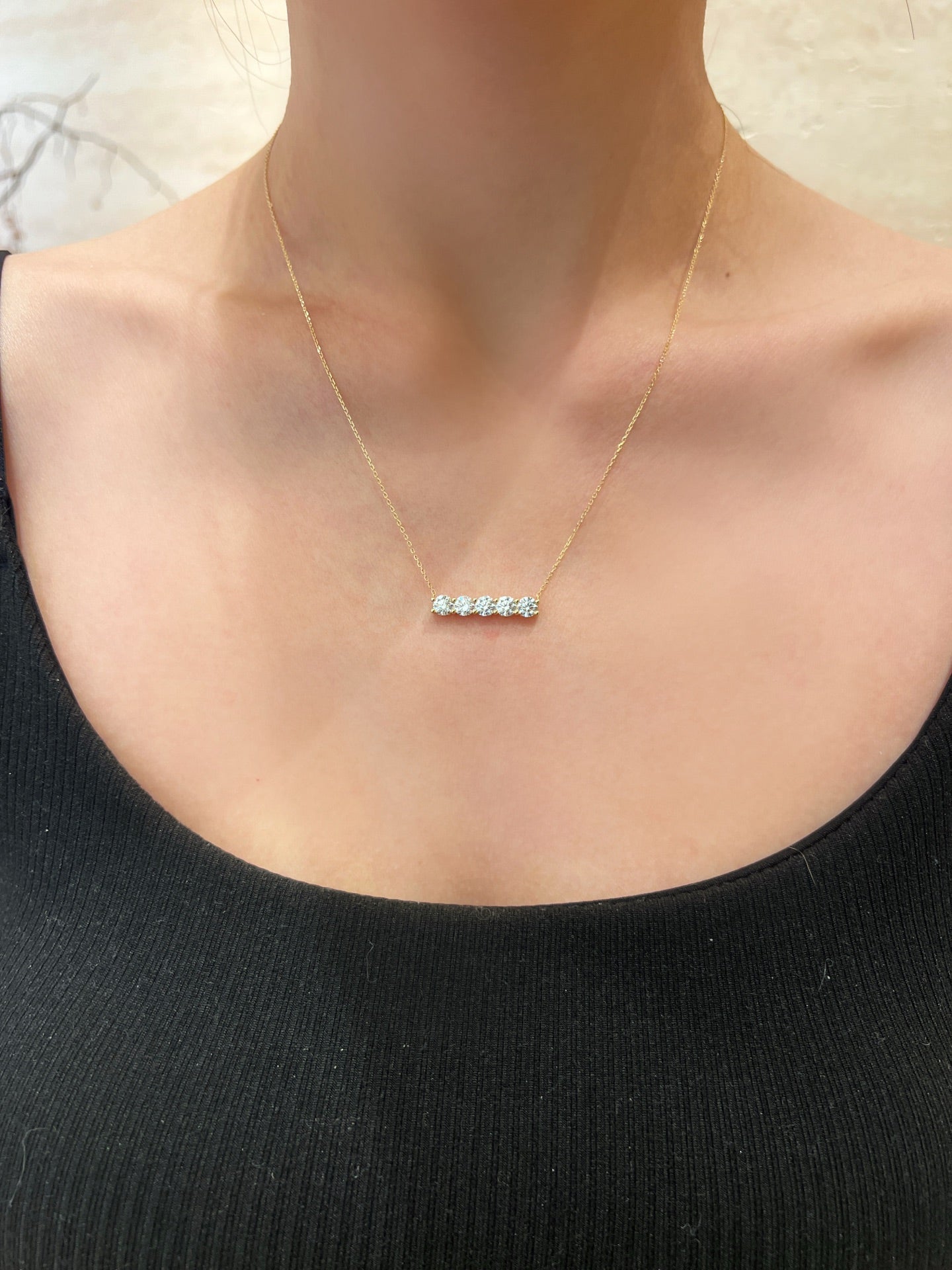 Lab-Grown Diamond Five-Stone Bar Pendant Necklace | 18K Gold