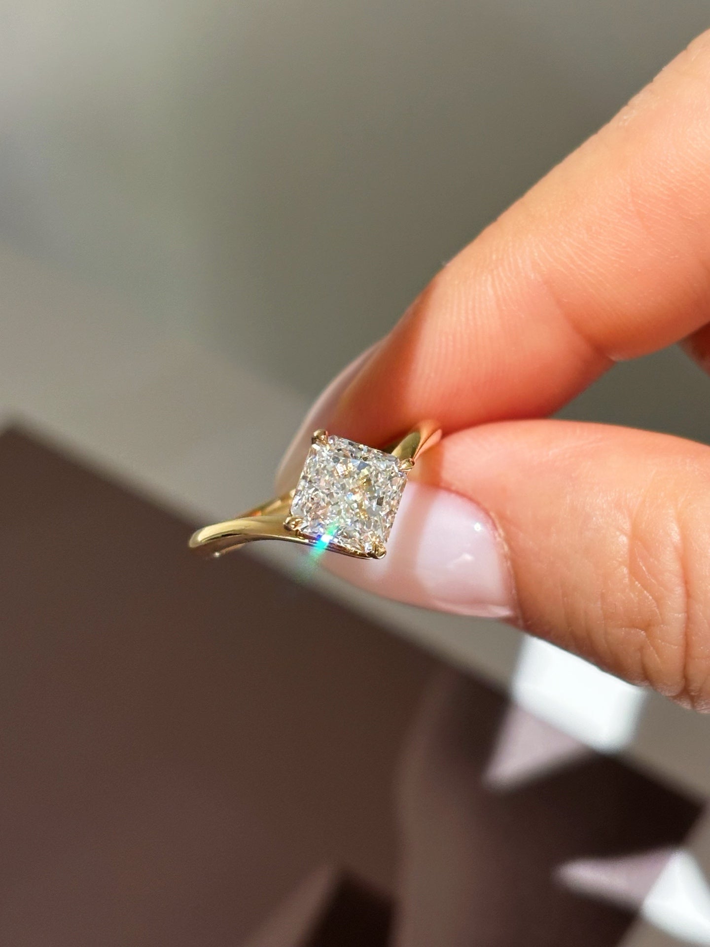 1.58ct Cushion Cut Lab Grown Diamond Solitaire Engagement Ring | Twisted Band | 18K Gold