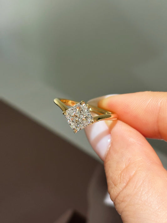 1.58ct Cushion Cut Lab Grown Diamond Solitaire Engagement Ring | Twisted Band | 18K Gold