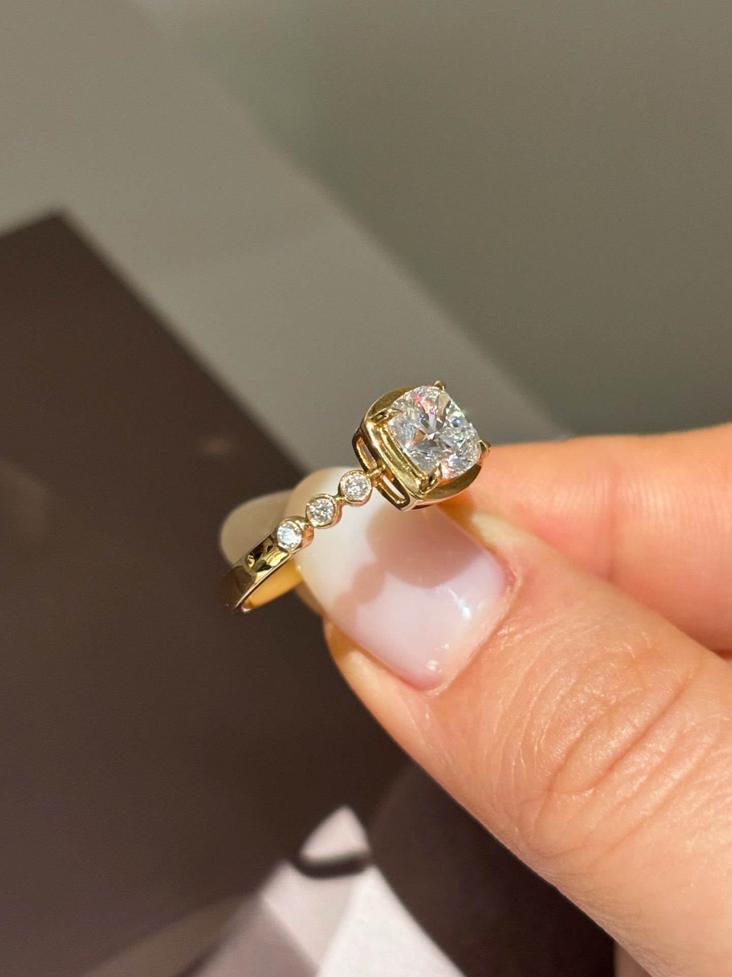 1.52 Carat Bezel-Set Cushion Lab Diamond Ring | Everyday Pavé Fine Jewelry | 18K Gold