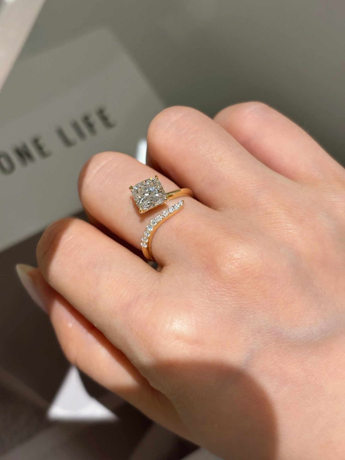 1.52 Carat Cushion Lab Diamond Engagement Ring & Pavé Wedding Band Set | 18K Gold