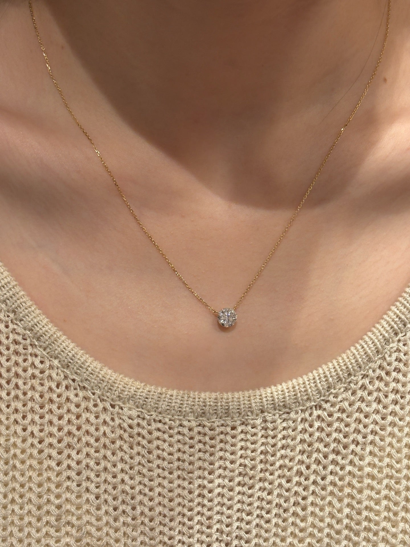1 Carat Lab-Grown Diamond Floating Solitaire Necklace | 18K Gold