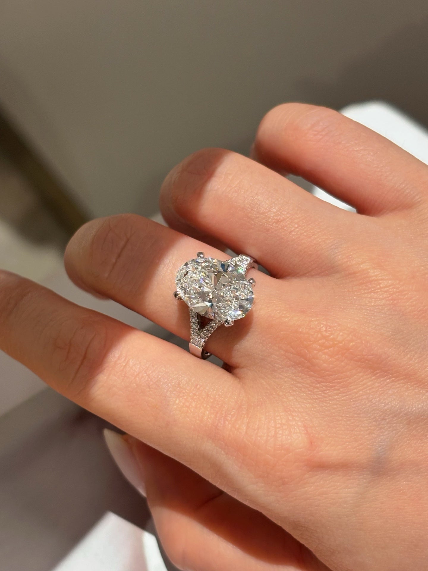 5ct Oval Cut Lab Grown Diamond Engagement Ring | Pave Split Shank | Platinum