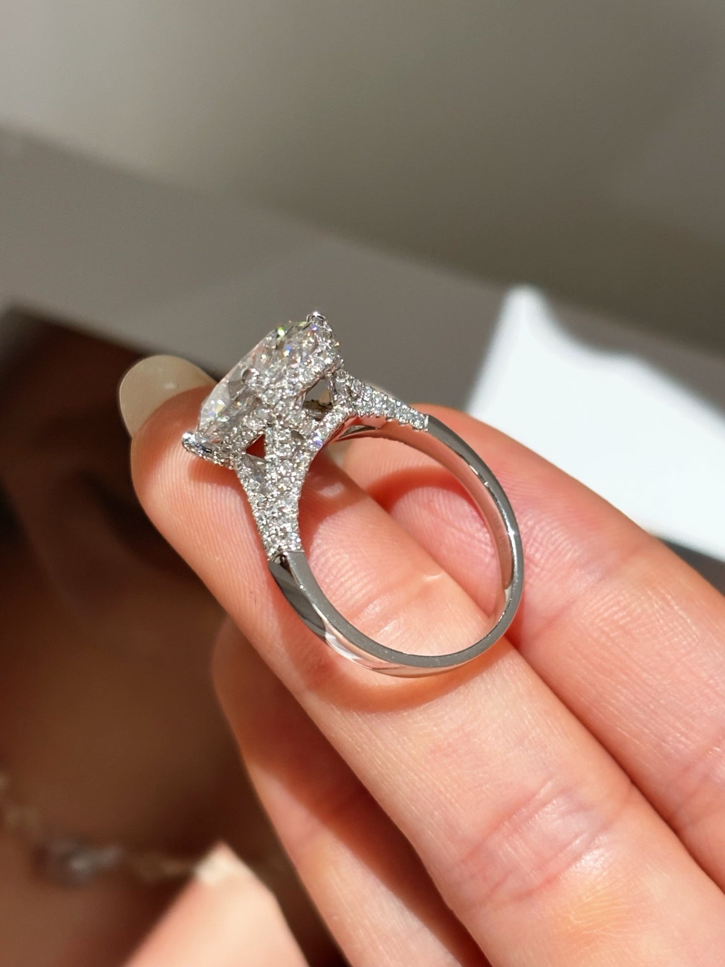 5ct Oval Cut Lab Grown Diamond Engagement Ring | Pave Split Shank | Platinum