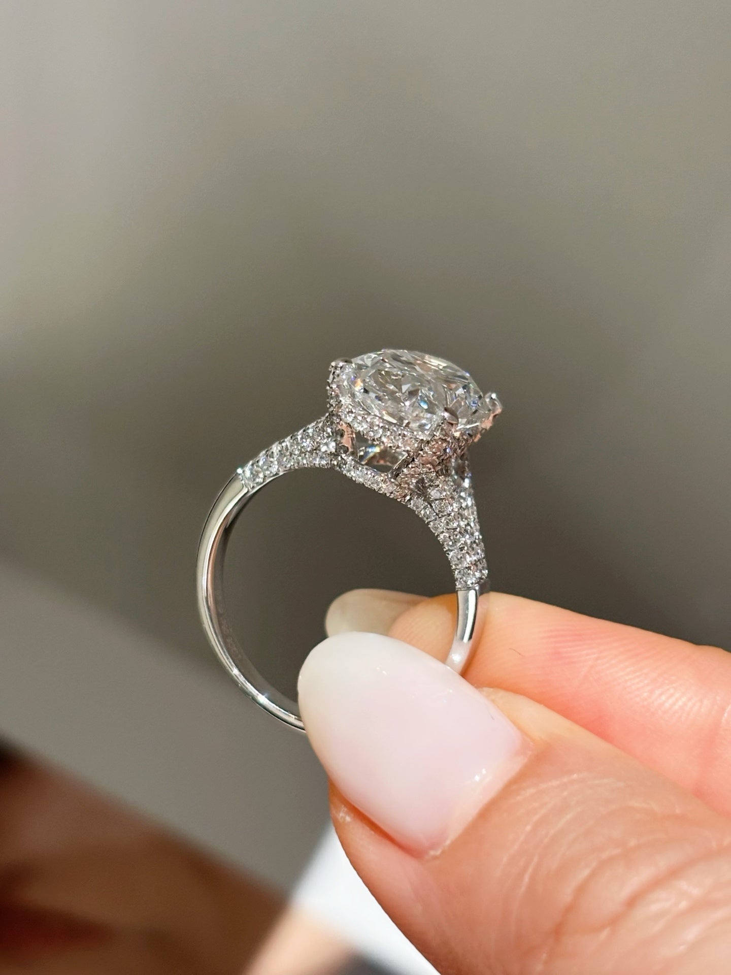 5ct Oval Cut Lab Grown Diamond Engagement Ring | Pave Split Shank | Platinum