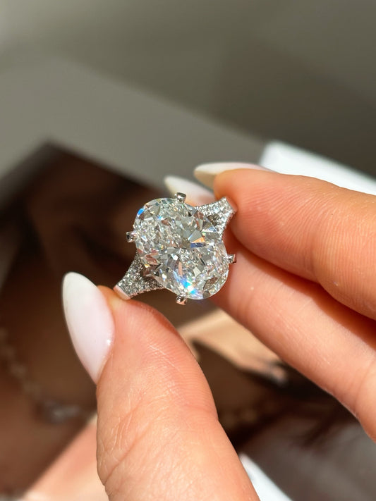 5ct Oval Cut Lab Grown Diamond Engagement Ring | Pave Split Shank | Platinum
