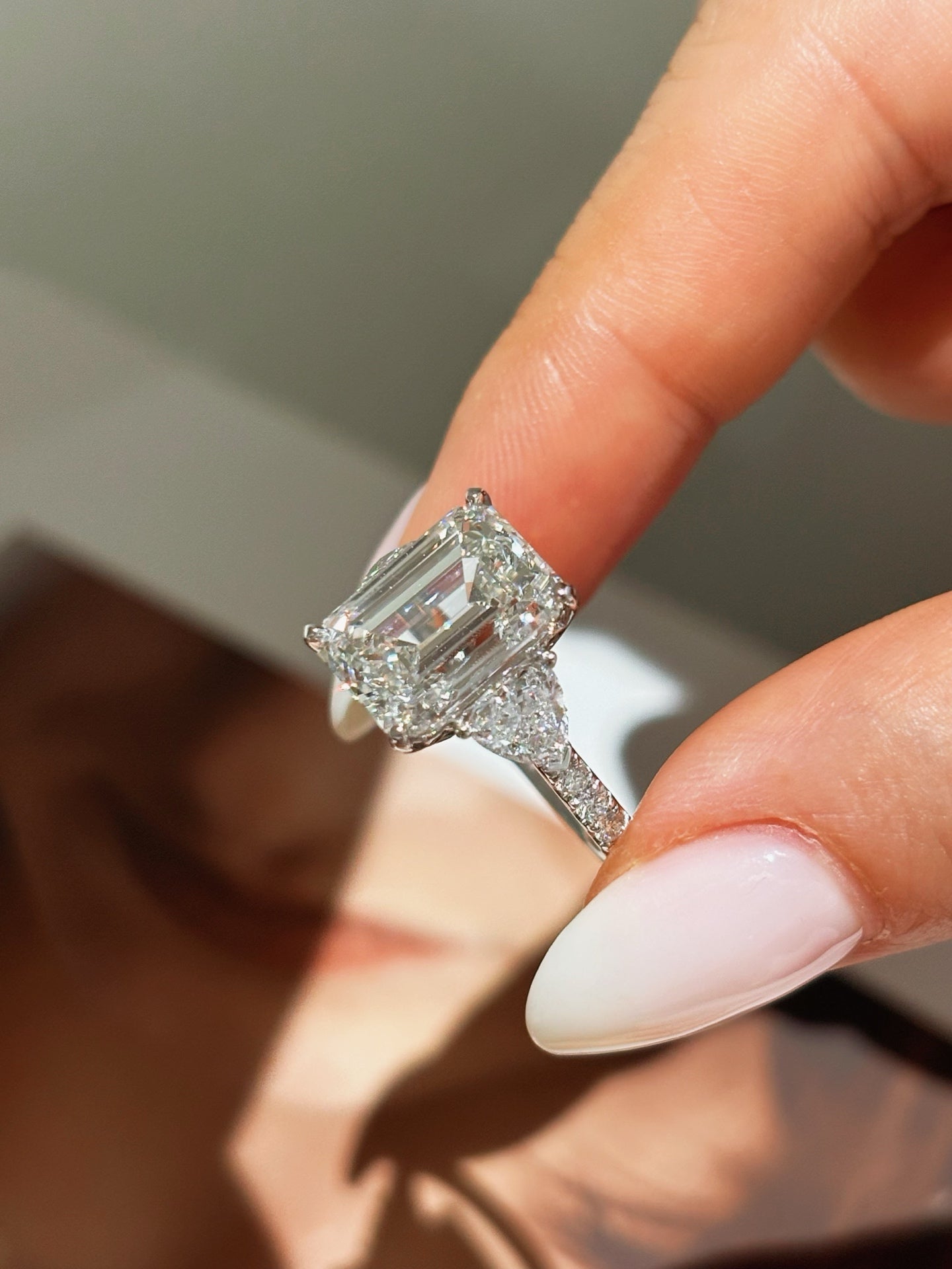 2ct Emerald Cut Lab Grown Diamond Engagement Ring | Pear Accents & Pavé | 18K Gold