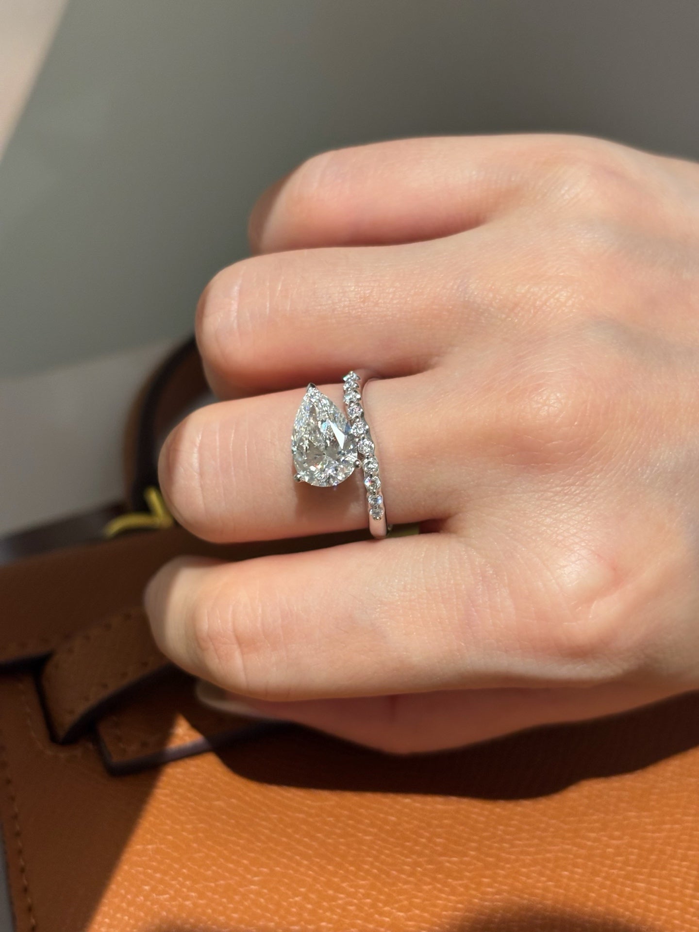 2ct Pear Cut Lab Grown Diamond Engagement Ring | Pavé Half Eternity Band | 18K Gold