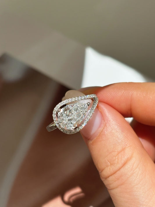 2ct Pear Cut Lab Grown Diamond Engagement Ring | Open Halo Pavé | Platinum