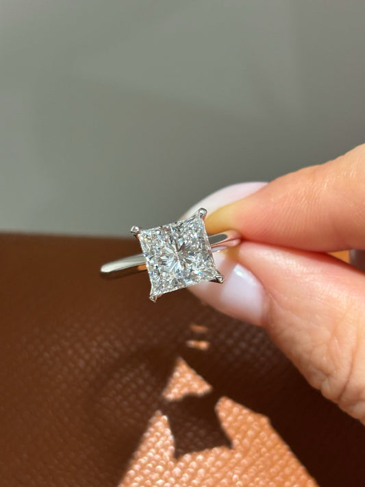 3ct Princess Cut Lab Grown Diamond Solitaire Engagement Ring | Classic 4-Prong | Platinum
