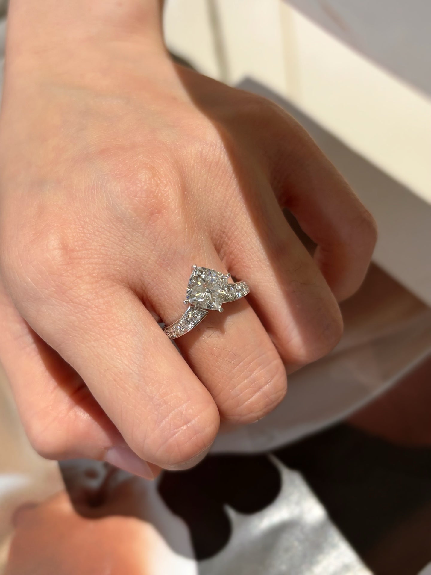 2ct Cushion Cut Lab Grown Diamond Engagement Ring | Channel-Set Pavé Band | Platinum