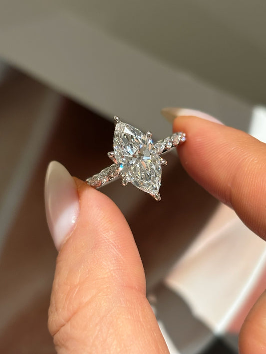 2ct Marquise Cut Lab Grown Diamond Engagement Ring | Pavé Band in Platinum