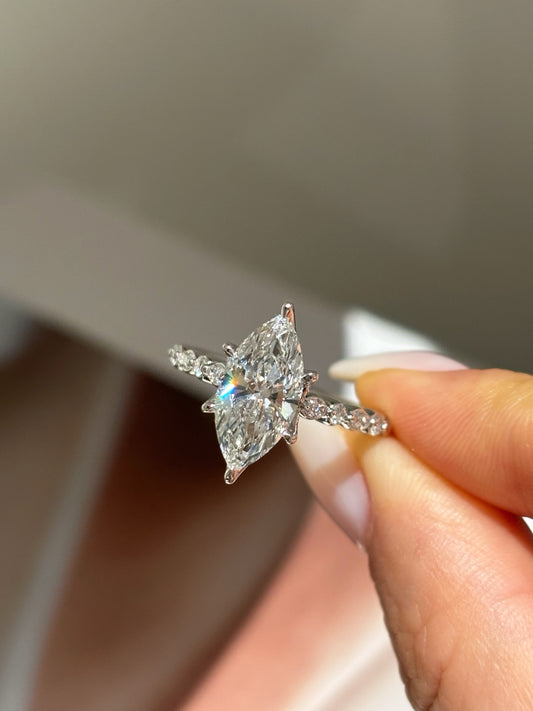 2ct Marquise Cut Lab Grown Diamond Engagement Ring | Pavé Band in Platinum