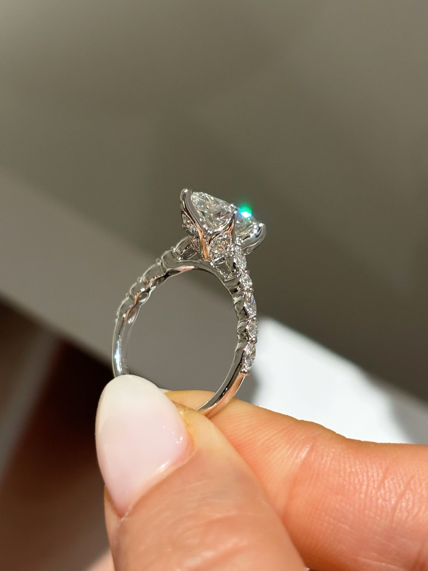 2ct Marquise Cut Lab Grown Diamond Engagement Ring | Pavé Band in Platinum