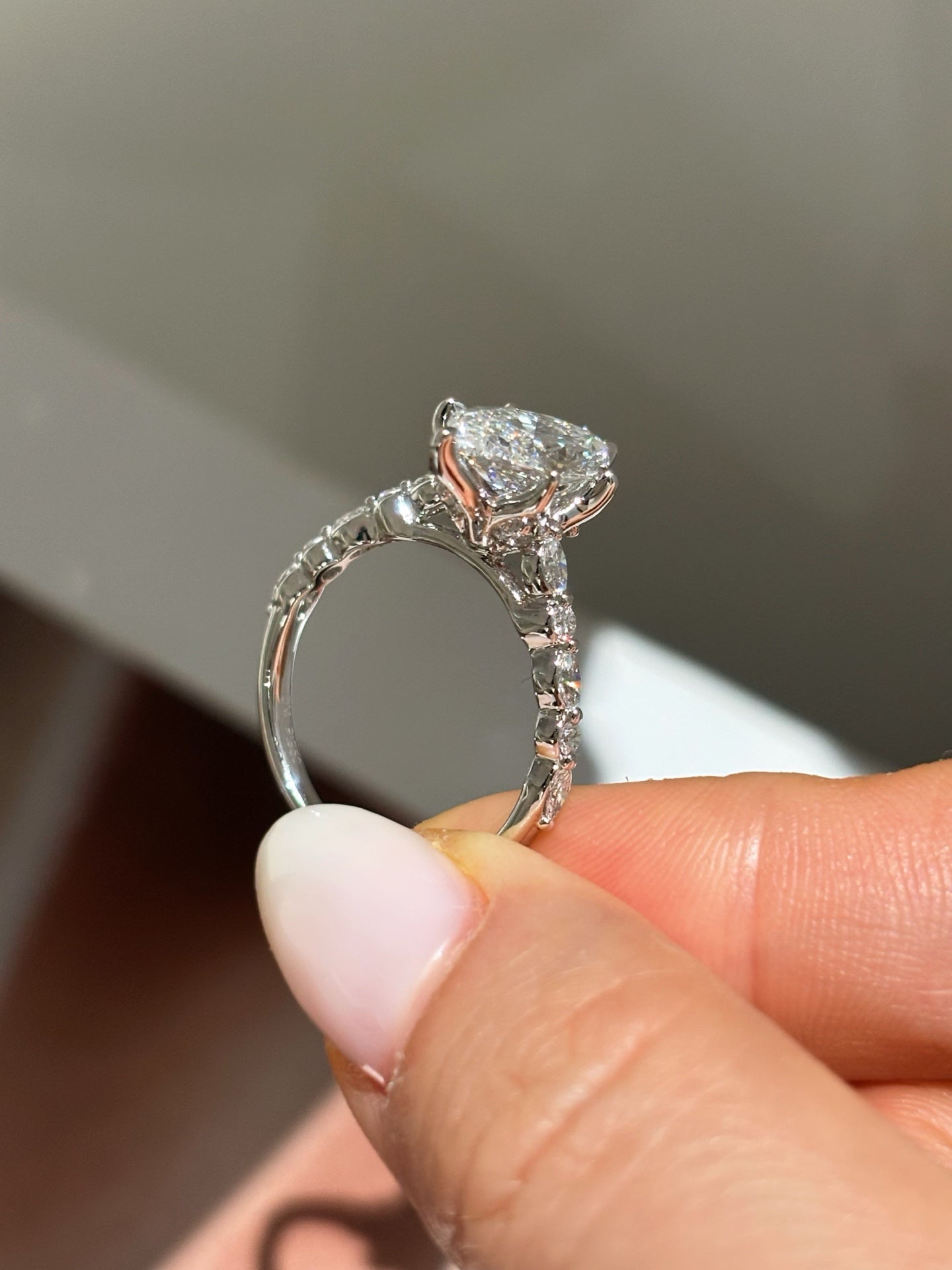 2ct Marquise Cut Lab Grown Diamond Engagement Ring | Pavé Band in Platinum