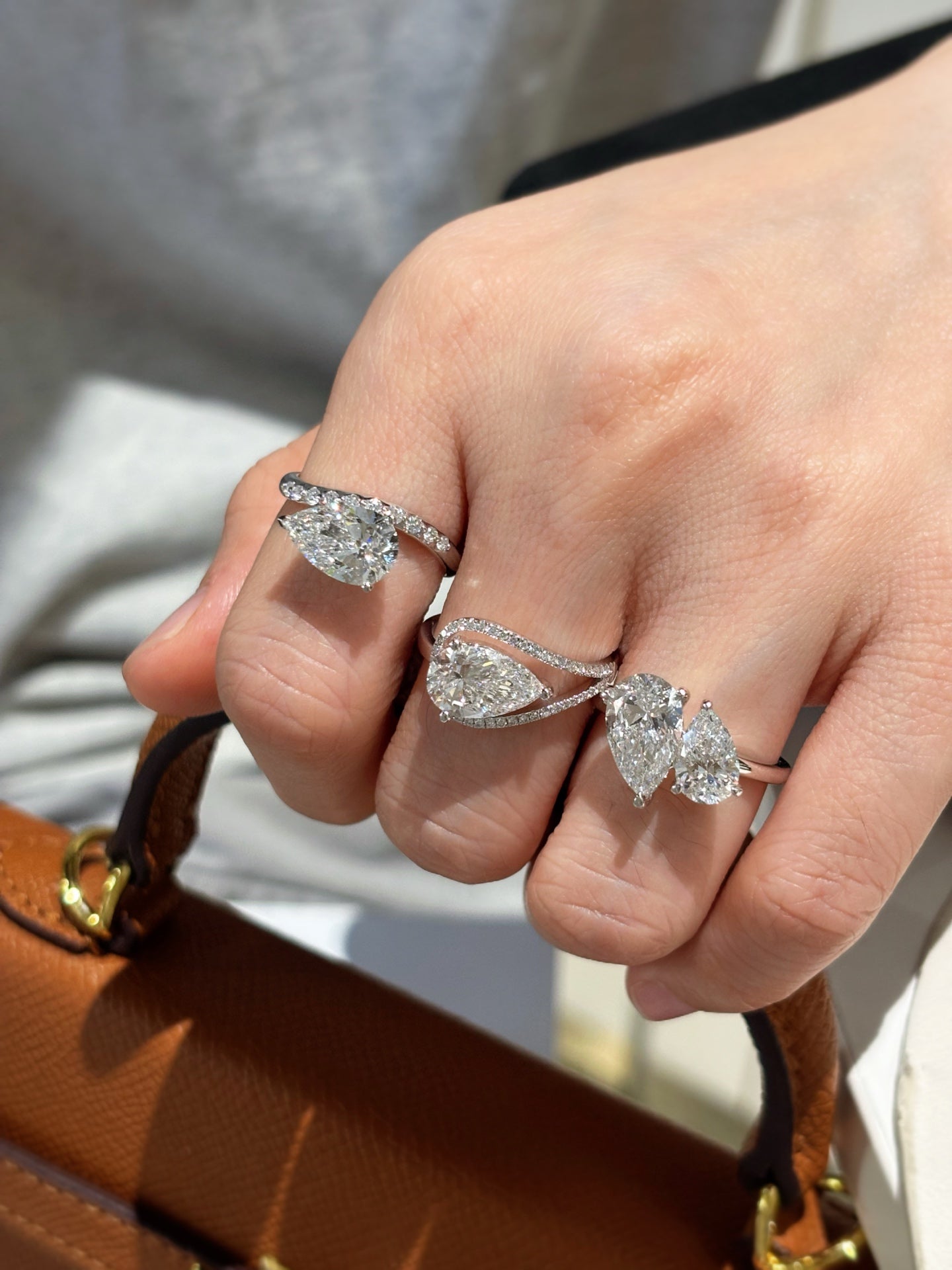 2ct Pear Cut Lab Grown Diamond Engagement Ring | Open Halo Pavé | Platinum