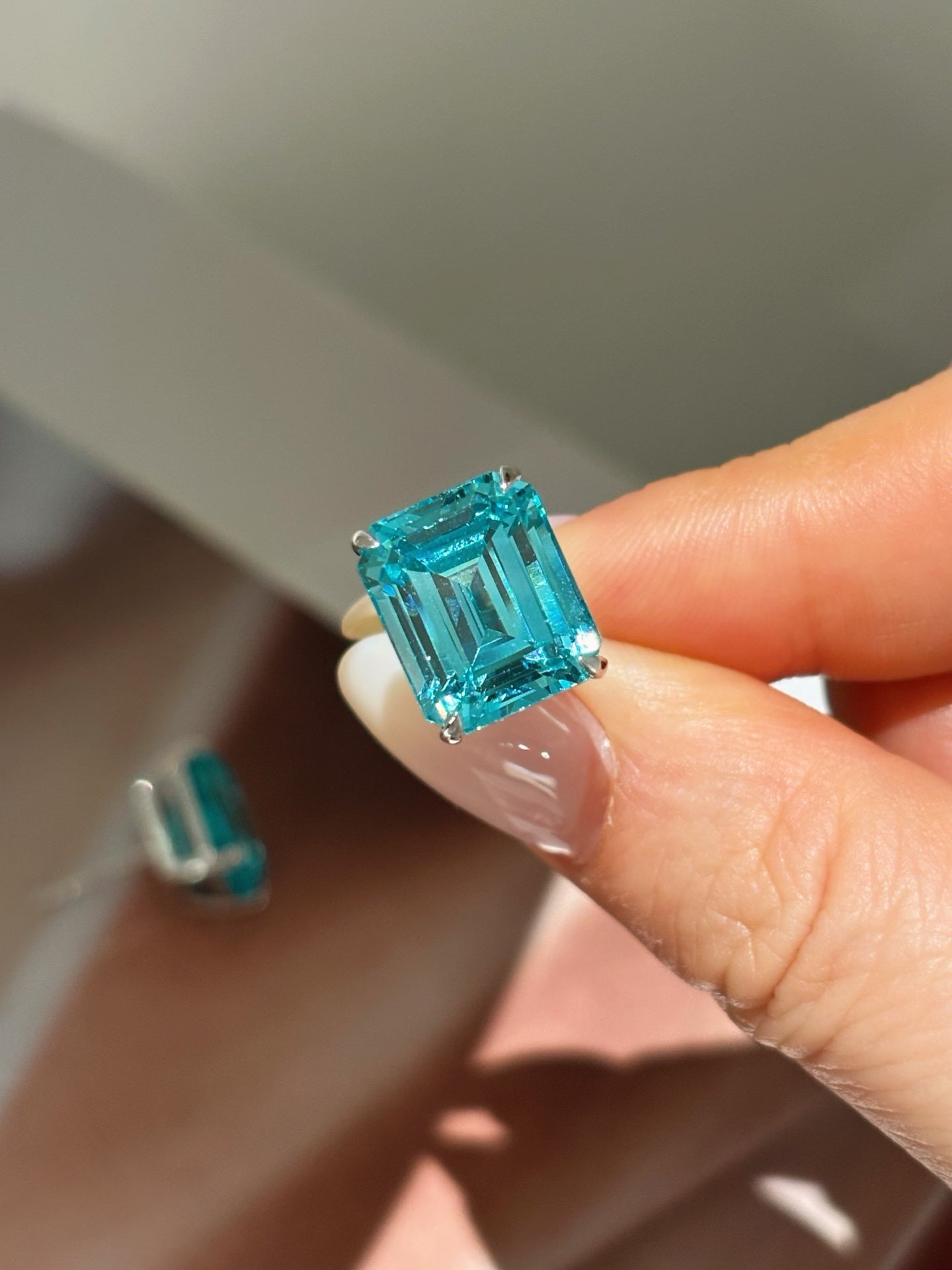 Lab-Grown Paraiba Tourmaline Style Emerald Cut Stud Earrings | 18K Gold
