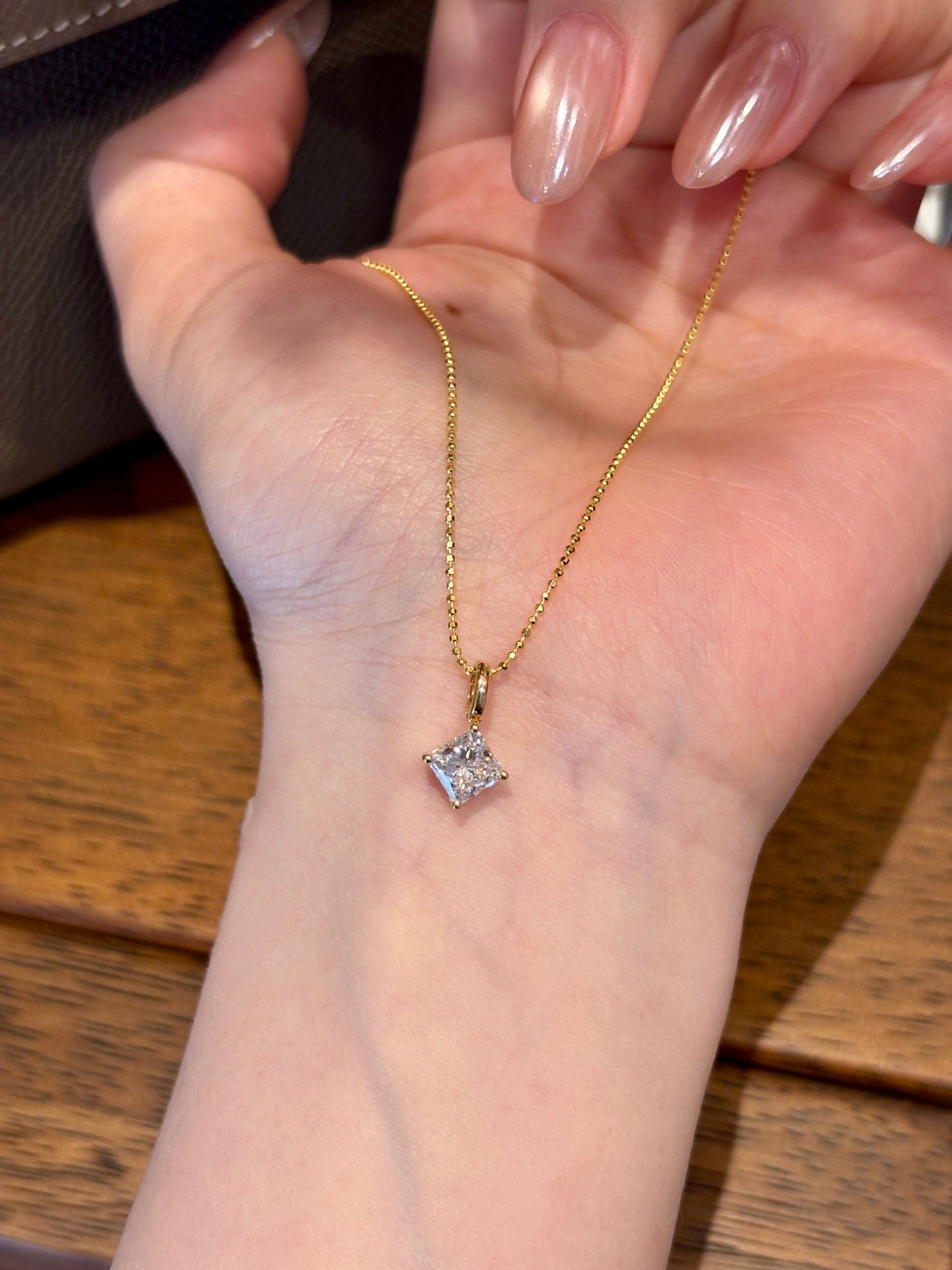 Lab-Grown Princess Cut Diamond Solitaire Pendant | 18K Gold