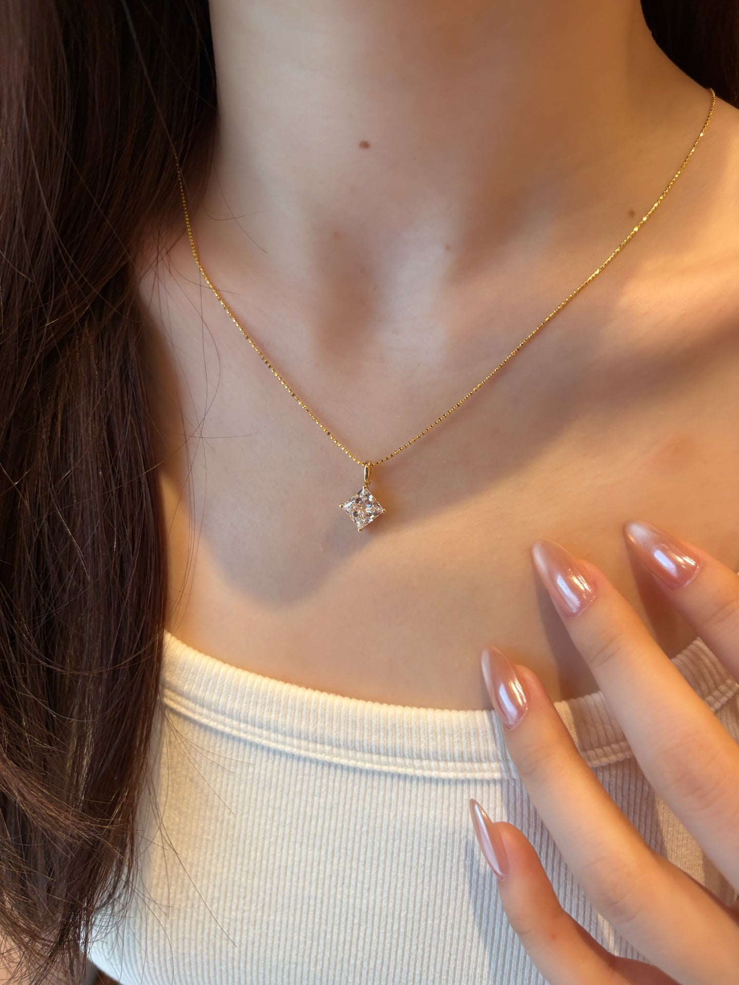Lab-Grown Princess Cut Diamond Solitaire Pendant | 18K Gold