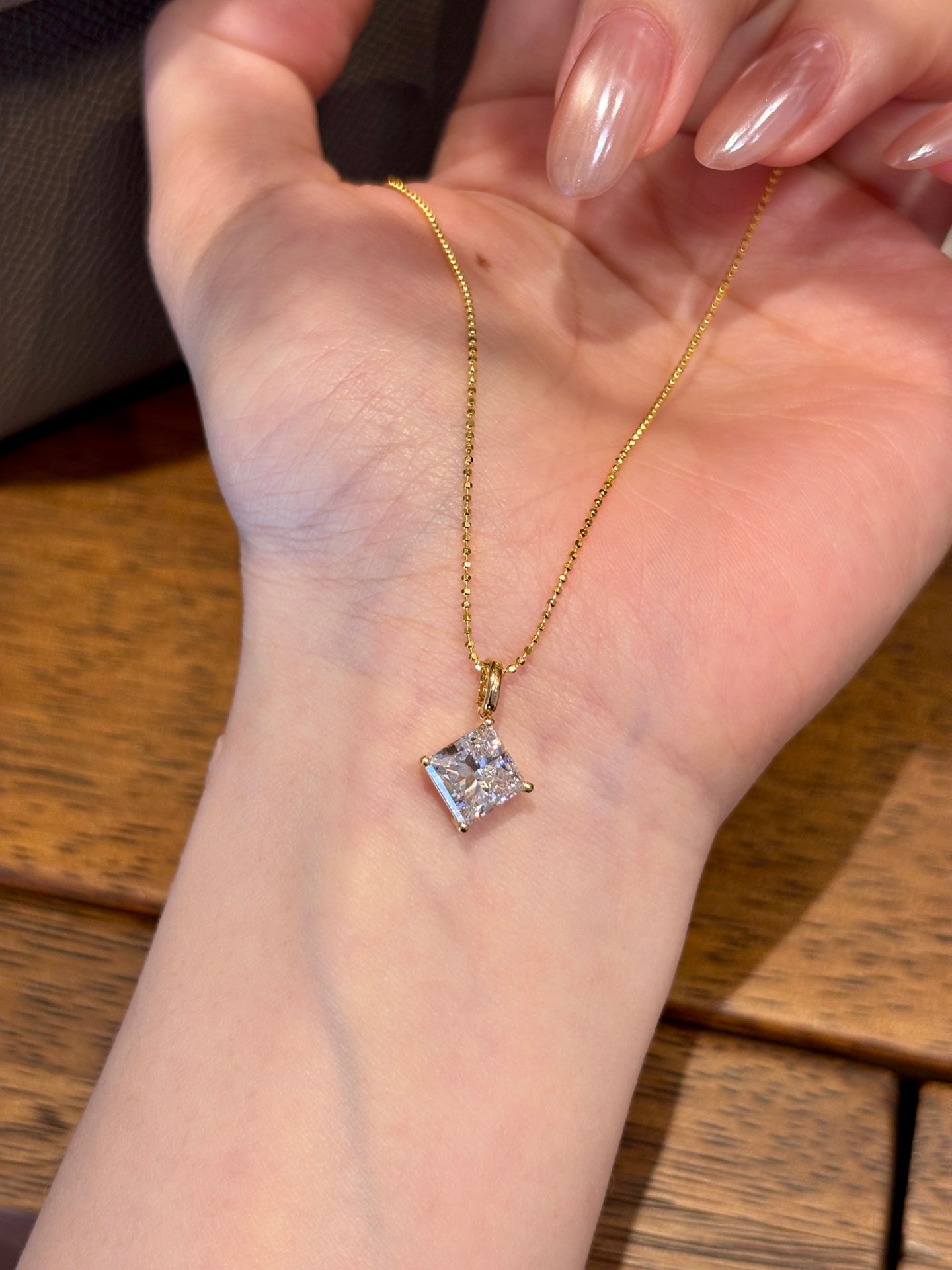 Lab-Grown Princess Cut Diamond Solitaire Pendant | 18K Gold