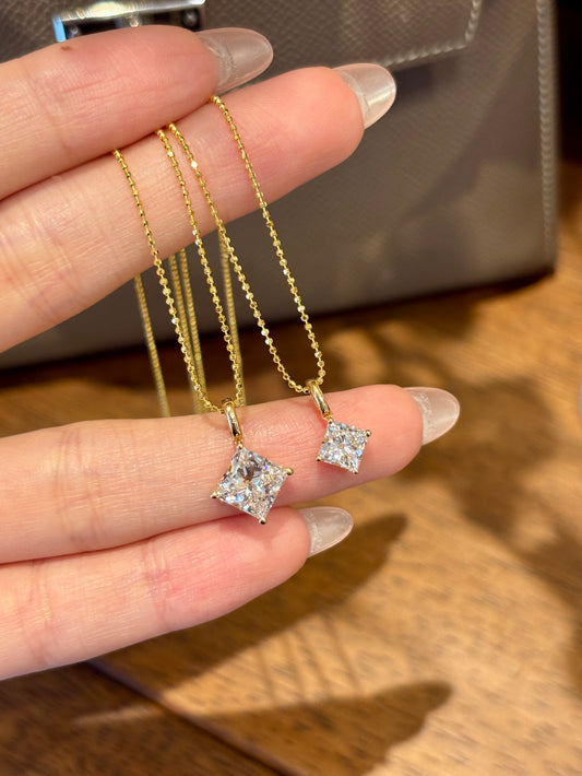 Lab-Grown Princess Cut Diamond Solitaire Pendant | 18K Gold