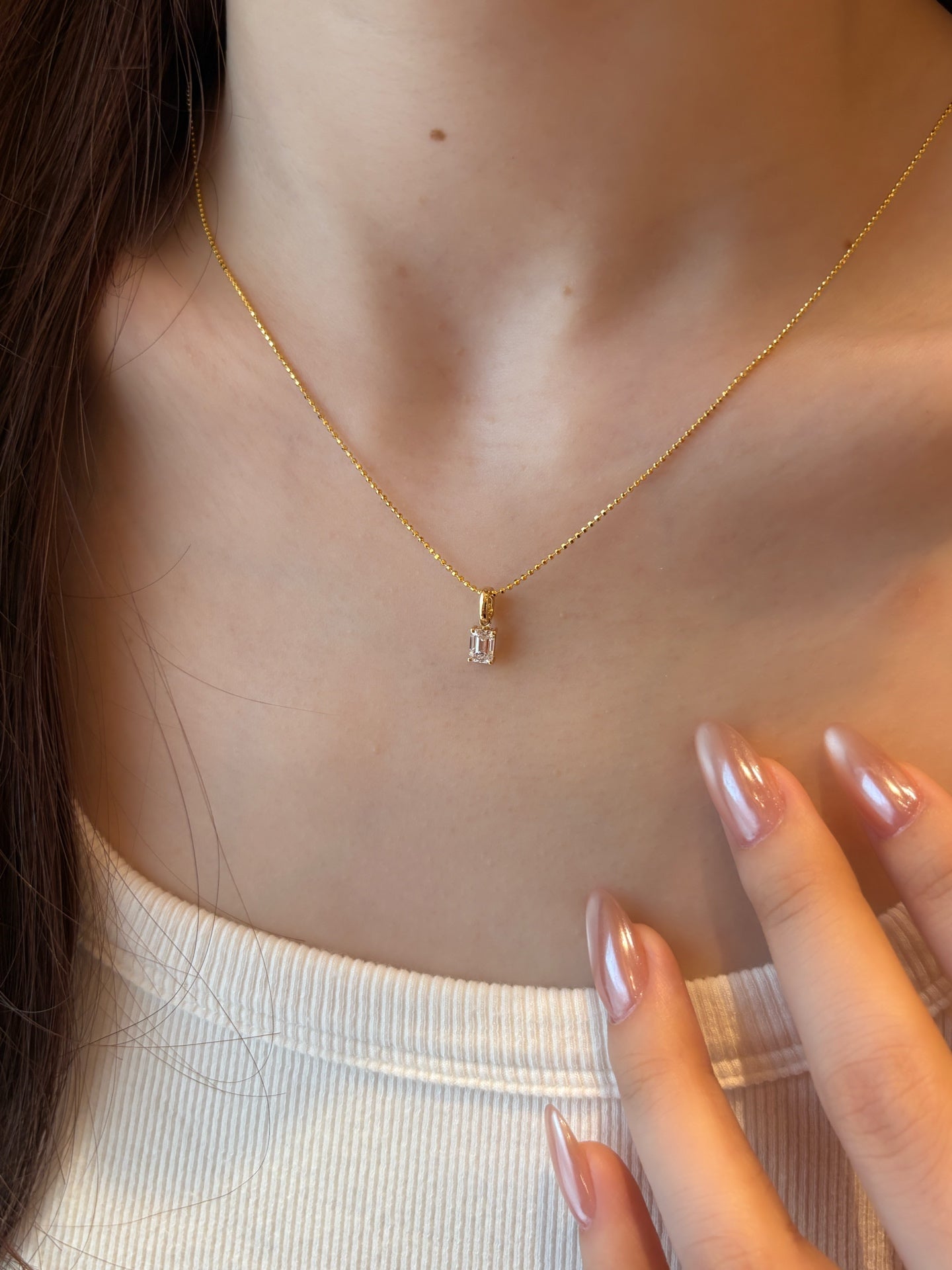 Lab-Grown Emerald Cut Diamond Solitaire Pendant | 18K Yellow Gold